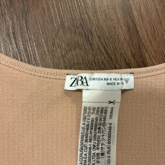 XS Balletcore Zara Elegant Nude Ribbed Tie-Front Short Sleeve Crop Top - Picture 2 of 4